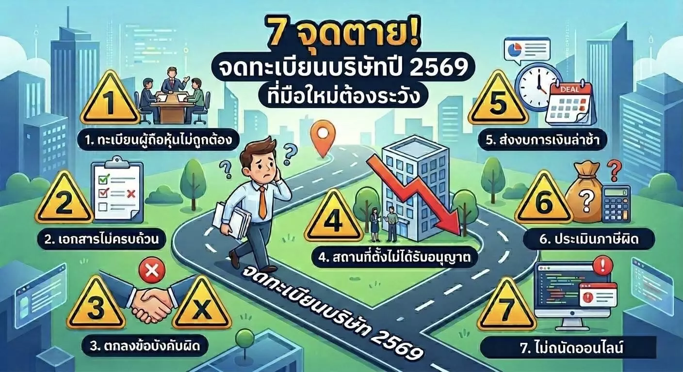 7 จุดตาย! จดทะเบียนบริษัทด้วยตัวเองปี 2569 ที่มือใหม่ต้องระวัง